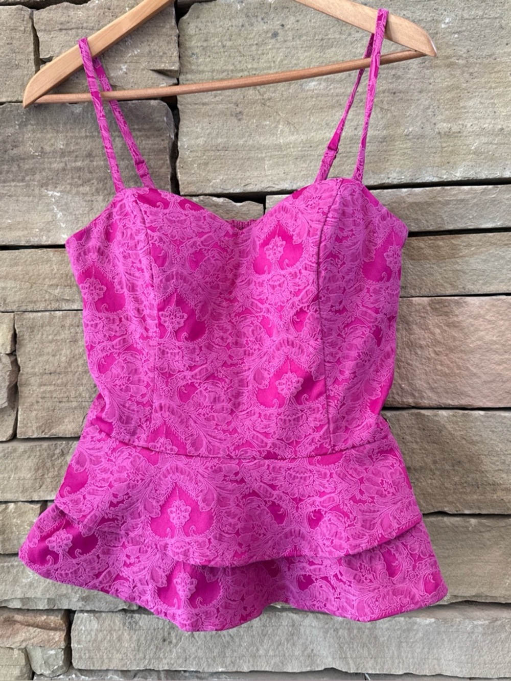 Guess Hot Pink Jacquard Peplum Cami Bustier Spaghetti Straps, Summer Barbie Vibe